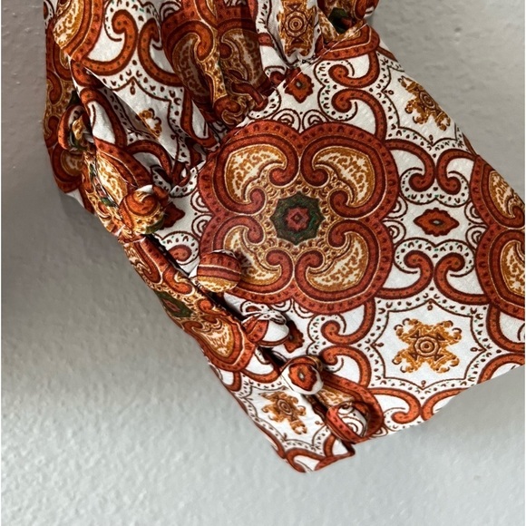 RYEGRASS - Long Sleeve Burnt Orange White Pattern Silky Blouse Size S - Picture 3 of 6